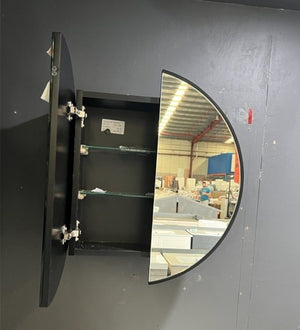 600mm Black round mirrored shaving cabinet