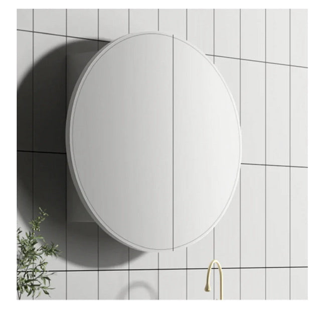 800mm White round mirrored shaving cabinet