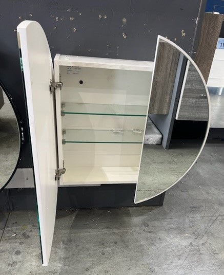 800mm White round mirrored shaving cabinet