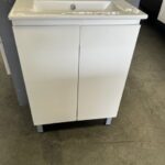 600mm Aria ensuite white gloss finger pull 2 door vanity with porcelain top 