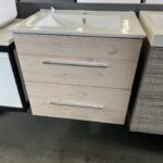 600mm blade light timber look 2 drawer wall hung white top vanity